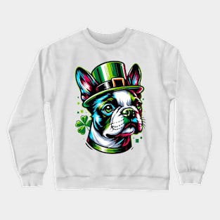 Boston Terrier Celebrates Saint Patrick's Day Joyfully Crewneck Sweatshirt